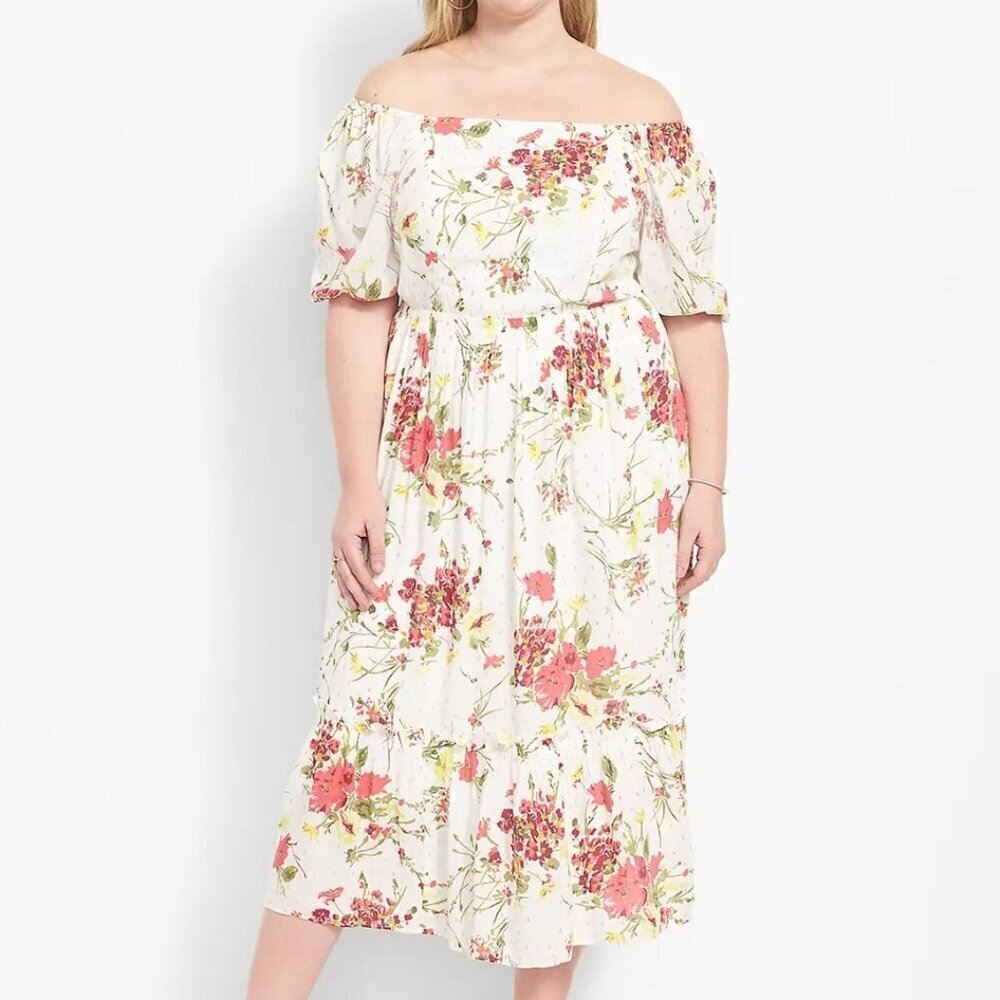 Women's Floral Fairy Boho Cottagecore Peasant Tiered Midi Dress Plus Curvy Sz16